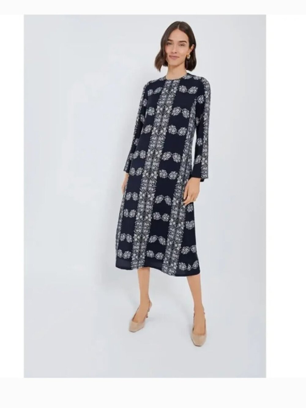 HYACINTH HOUSE Navy Floral Harrington Midi Dress Size L